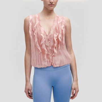 Ruffled V Neck Sleeveless Top