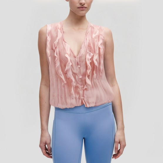 Ruffled V Neck Sleeveless Top