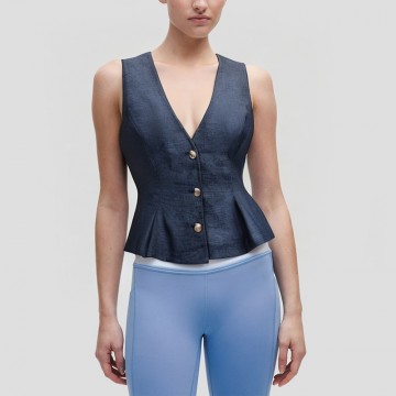 Grey V Neck Single-Breasted Sleeveless Top