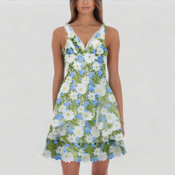 Flower Embroidered Suspender Dress