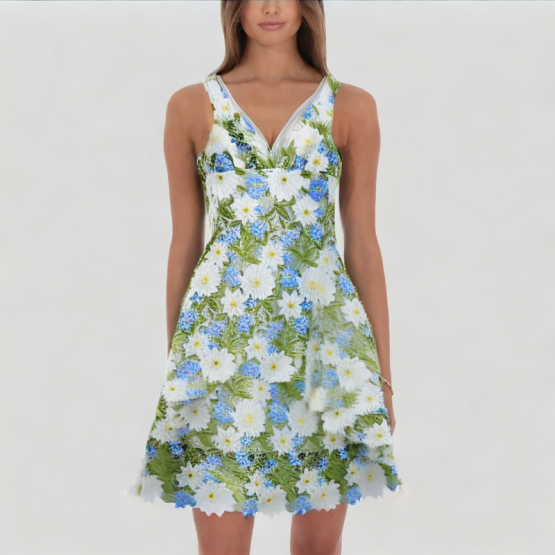 Flower Embroidered Suspender Dress