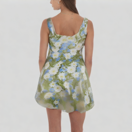 Flower Embroidered Suspender Dress