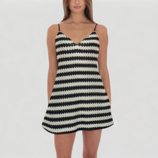 V Neck Knitted Suspender Dress