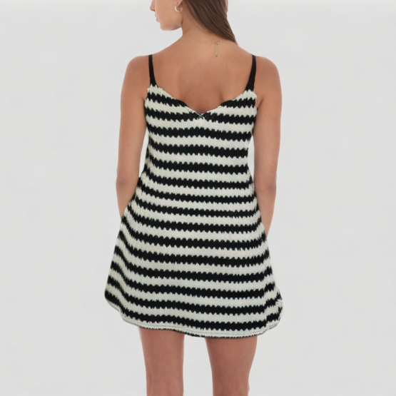 V Neck Knitted Suspender Dress