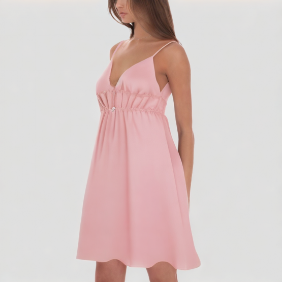 Pink V Neck Suspender Dress