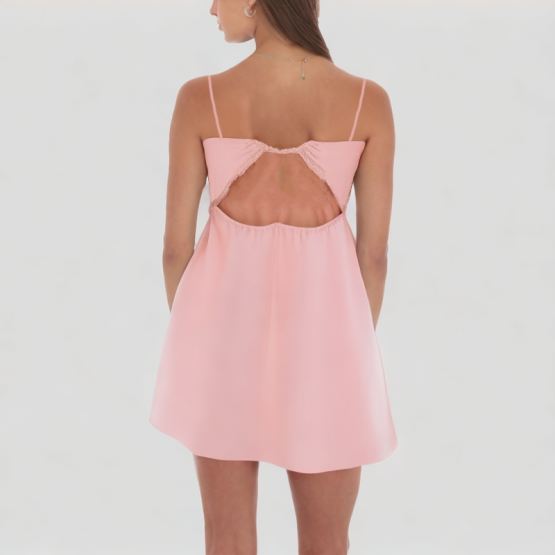 Pink V Neck Suspender Dress
