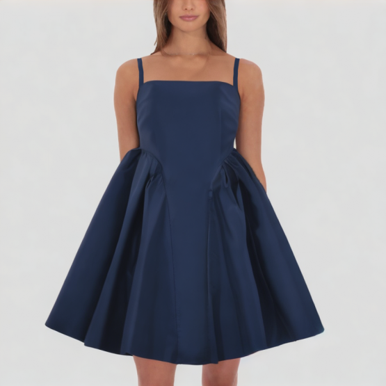 Square Neck Pleated Suspender Dress