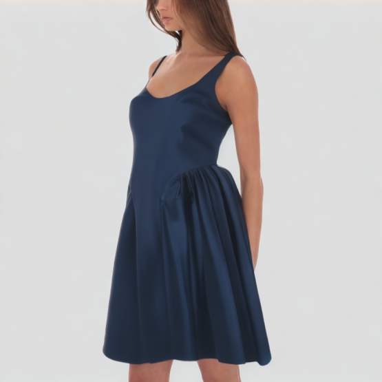 Square Neck Pleated Suspender Dress