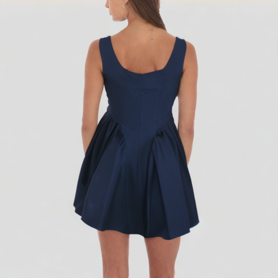 Square Neck Pleated Suspender Dress