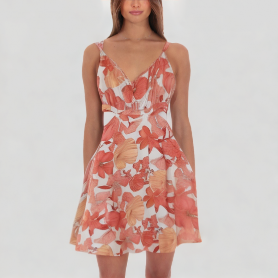 Halter Neck Floral Print Suspender Dress