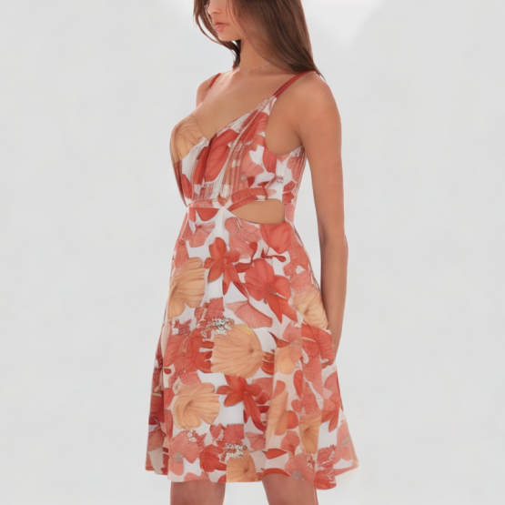 Halter Neck Floral Print Suspender Dress