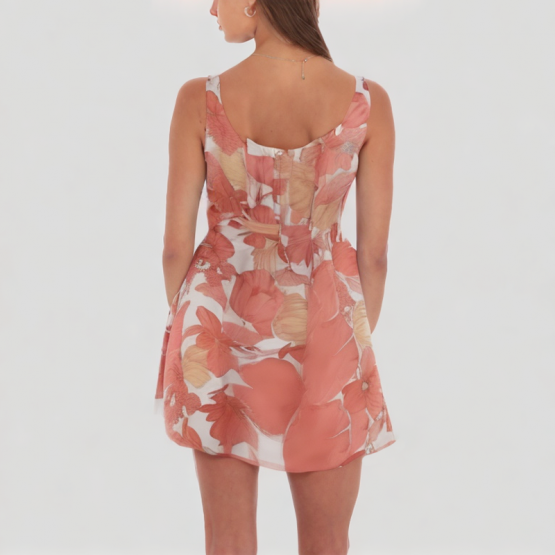 Halter Neck Floral Print Suspender Dress