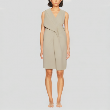 V Neck Sleeveless Solid Color Dress