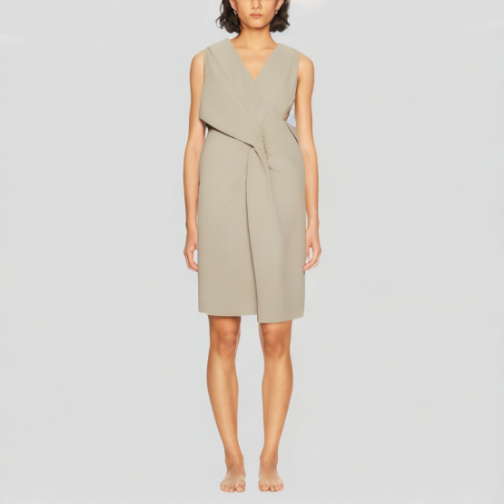 V Neck Sleeveless Solid Color Dress