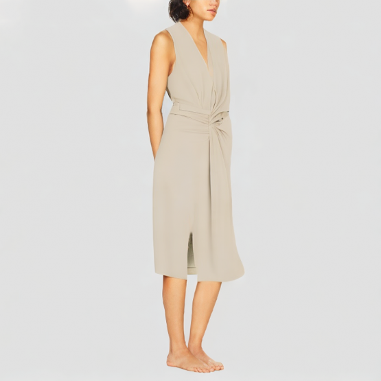 V Neck Sleeveless Solid Color Dress