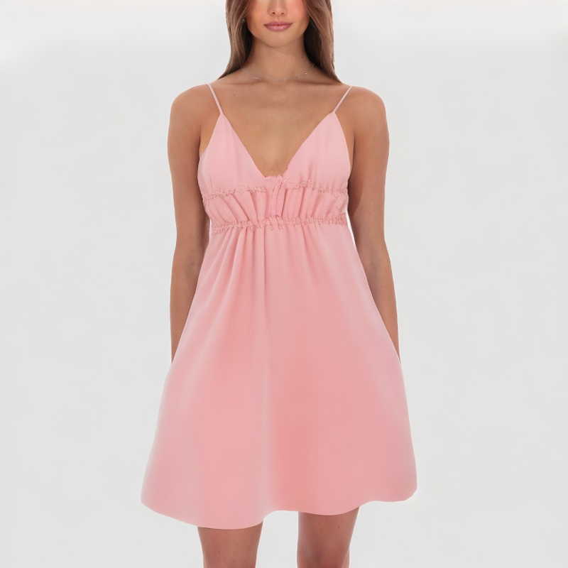 pink-v-neck-suspender-dress