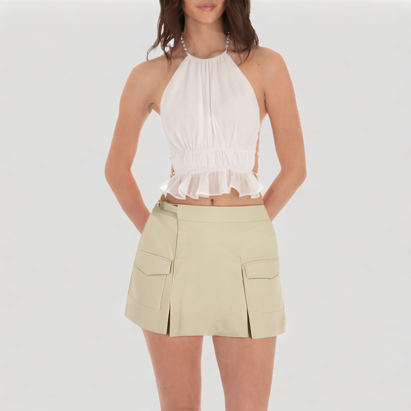 metal-buckle-wide-pleated-workwear-skirt